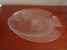 Fischplatte, Fischteller, Glas,oval,Länge:ca.39cm, Breite:ca.33cm mittig