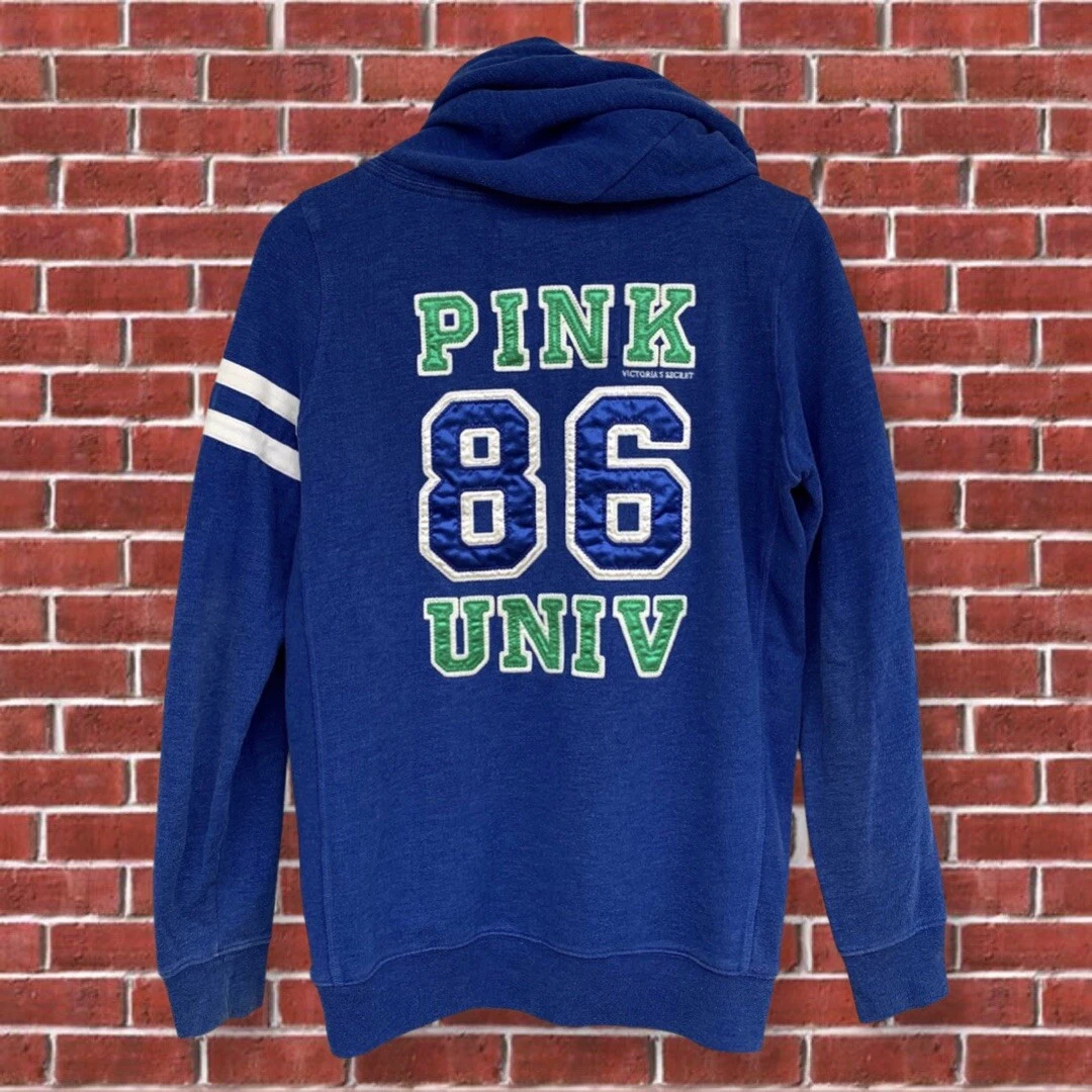 Victoria Secret Pink Hoodie Sweatshirt Blue #86 Embroidery Pullover Medium  (N) | eBay