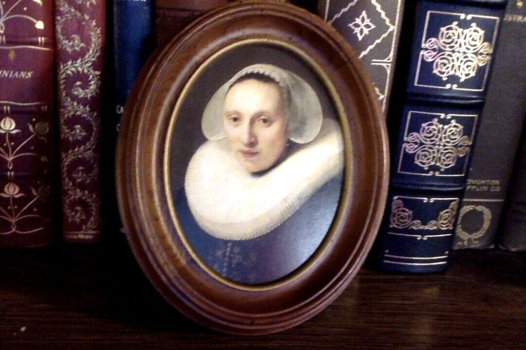 Portrait of a Dutch Lady by Rembrandt Print in VTG Oval Cherry Wood Frame