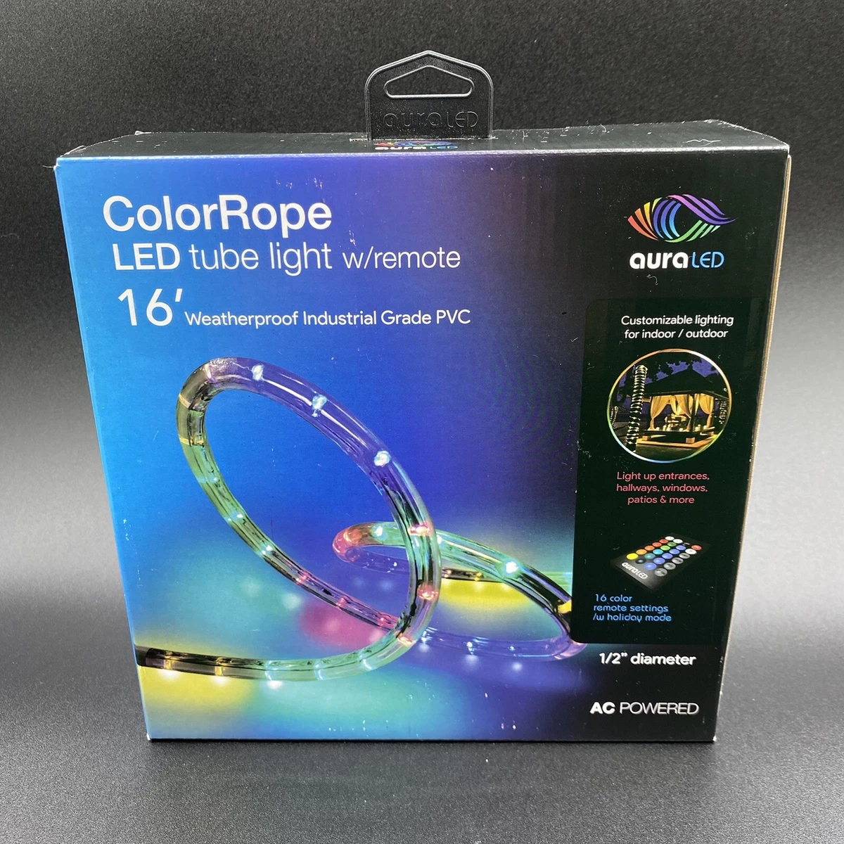 Aura LED 16 Foot Color Rope Tube Light W REMOTE Weatherproof PVC New in Box