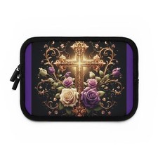 Cross with purple and cream roses Laptop Sleeve, religious theme