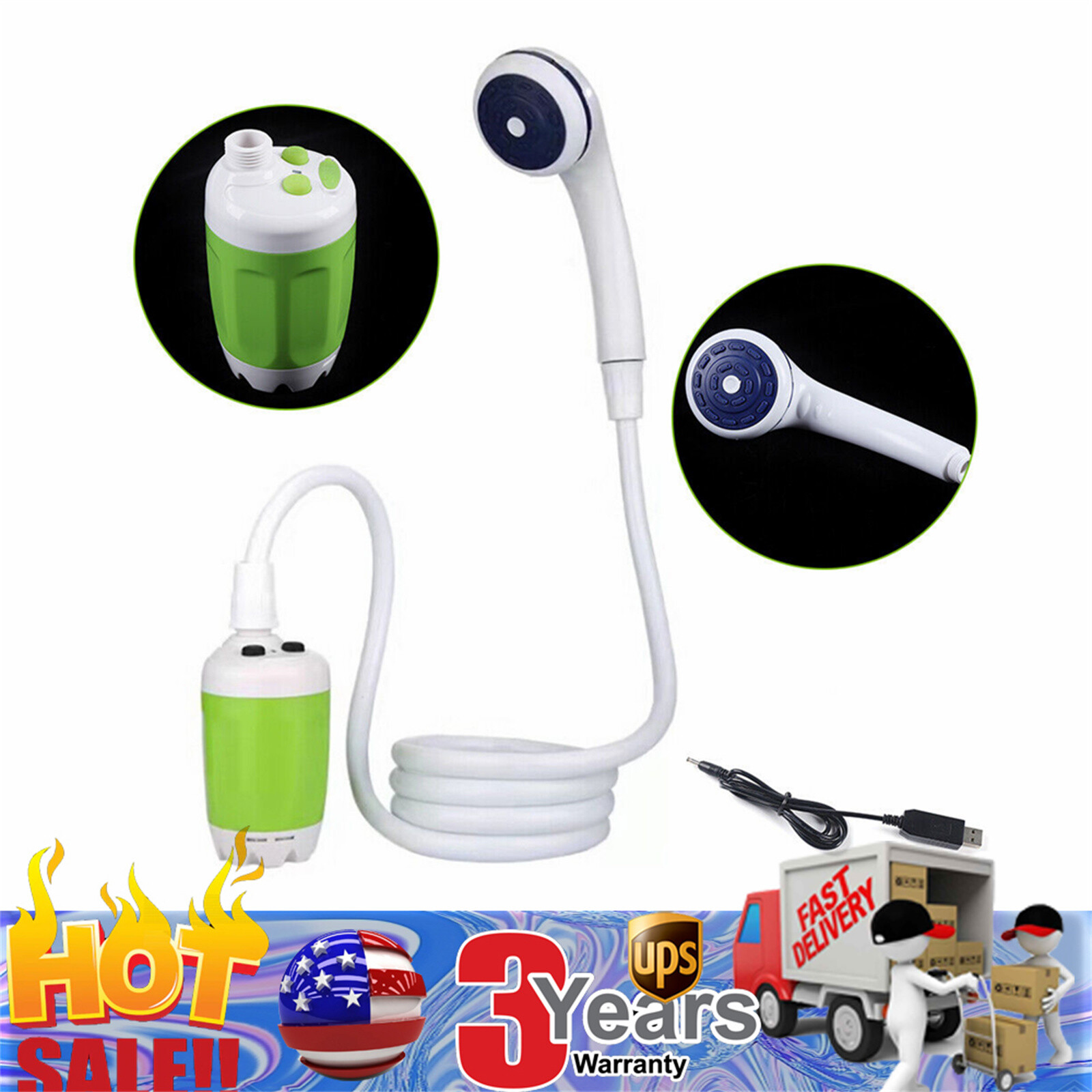 Portable Shower USB Rechargeable Battery Powered Shower Pump Outdoor