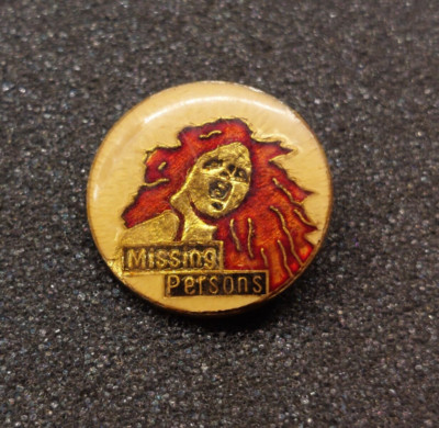 Vintage Missing Persons Metal Lapel Pin Back Rare Retro Button 1'' 1980's