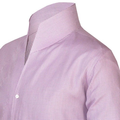 Lilac Pin Checks High Open V tall Neck Big Collar Dress Shirt Men Karl Lagerfeld - Picture 3 of 11
