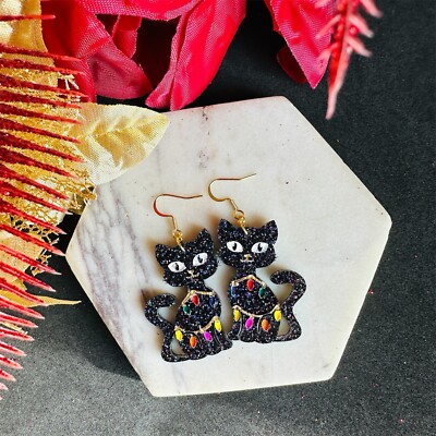 Christmas Cat Earrings Glitter Acrylic Festive Holiday Christmas Gift For Women