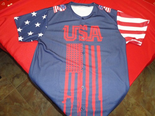 2A 2nd Amendment USA Gun Flag Stars Stripes Baseball Jersey Shirt Men XL RWB GH