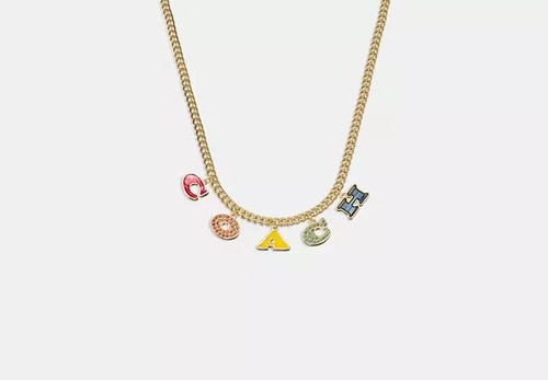 Pavé Coach Charm Necklace Plated Brass and Crystal 18" Brand New With Tags