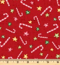 Little Darlings Christmas Red Candy Canes Fabric 5378 R Half yd continuous cuts