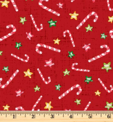 P&B TEXTILES Little Darlings Christmas Red Candy Canes Fabric 5378 R Half yd continuous cuts