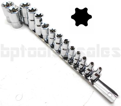 14pc STAR TORX SOCKET BITS SET W/ HOLDER FEMALE STAR WRENCH 