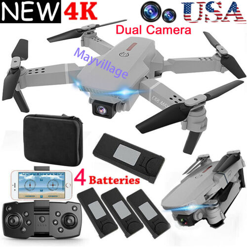 RC Drone 4K HD Wide Angle Dual Camera FPV Wifi Foldable Aircraft Quadcopter Toys - Picture 1 of 12