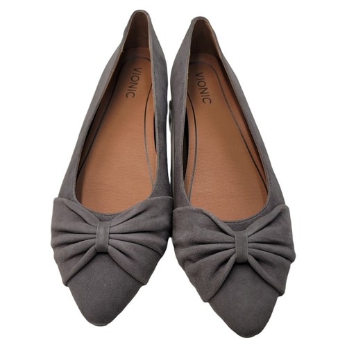 Vionic Gramercy Ballet Womens Size 9.5 Flat Gray Suede Bow Pointed Flat |  eBay