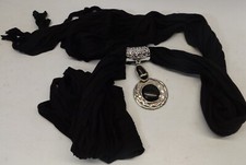Lightweight Formal Evening Accent Scarf Black with Heavy Charm  Knots - New