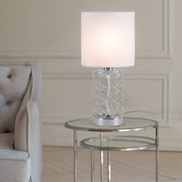 Tischleuchte Nachttischlampe Beistellleuchte 1X E14 Textil Weiß Stahl Silber