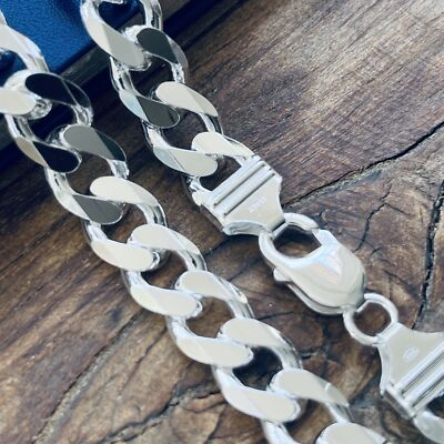 #ad Real Solid 925 Sterling Silver Mens Boys Curb Cuban Bracelet or Necklace Italy $489.99