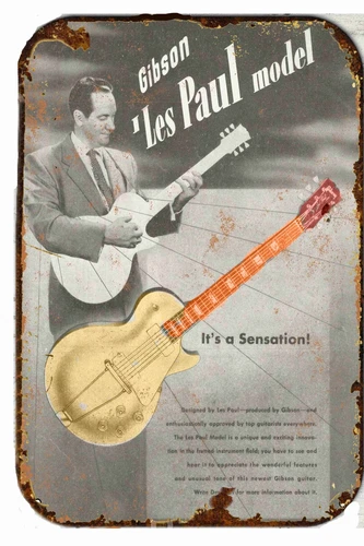 Les Paul Gibson Guitar 1950s ADs Vintage retro 12x18 Tin Sign Advertising