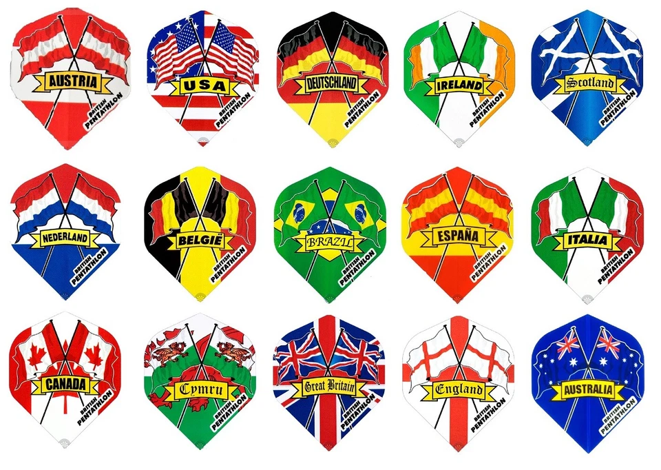 Dart 3, 6 oder 9 Stück British Pentathlon Flights Nation - Menge u. Land wählbar