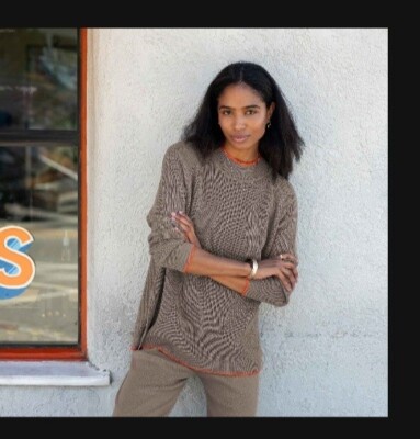 Mersea Camden Mock Neck Sweater OS - Hazelnut With Orange Trim NWT