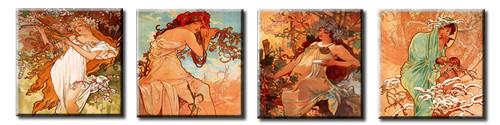 ZEIT4BILD ALFONS MUCHA VIER JAHRESZEITEN 4 BILDERN 30cmx30cm LEINWAND 120cmx30cm