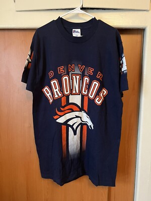 Denver Broncos 90's Pro Player Dual Sided T-Shirt Size Large EUC AOP Elway Davis