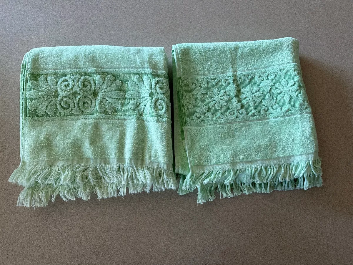 2-Vintage Cannon Monticello Fringed Mint Green Bath Towels