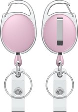 2 Pcs Retractable Badge Reel Keychain Clip for Badge Holder Pink  Heavy Duty,