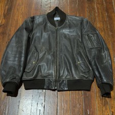 Vintage Boeing Brown Leather Bomber Jacket Flight Aviator Size Large MA-1 Style