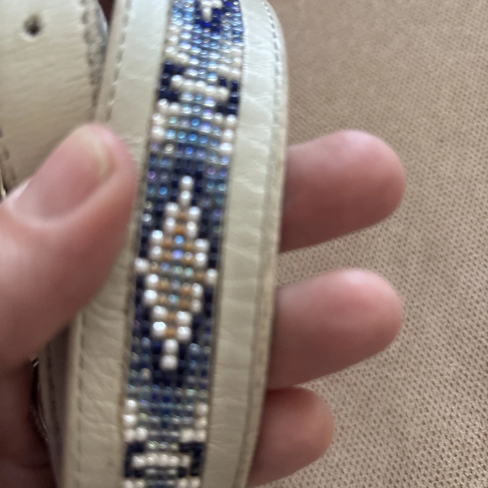 Nocona Beaded Genuine White Leather Southwest Native American Belt Sz 30-34 - Image 4 of 4