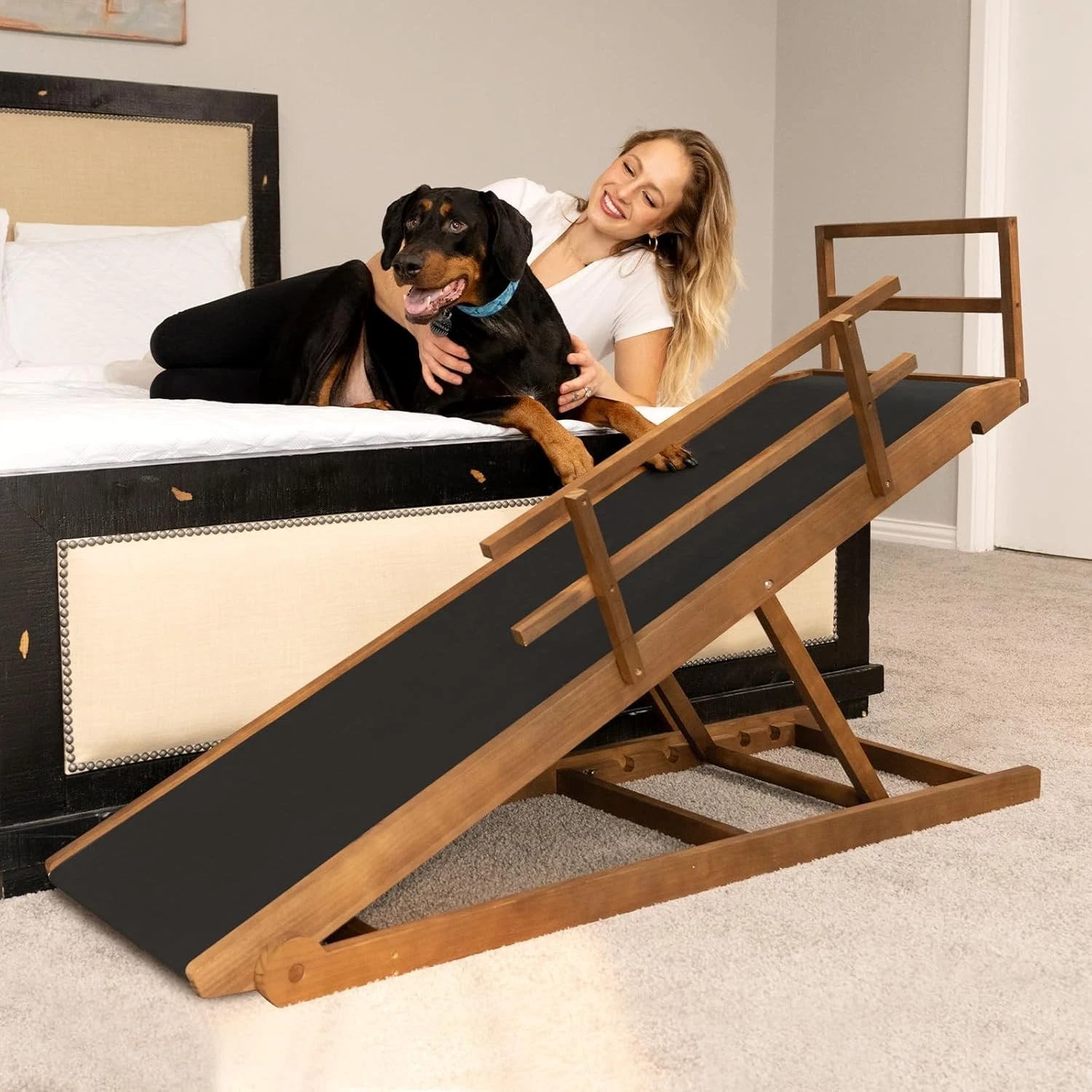 MOPHOTO 4/5 Adjustable Dog Pet Ramp Portable for All Dogs Cats for Couch Bed Car