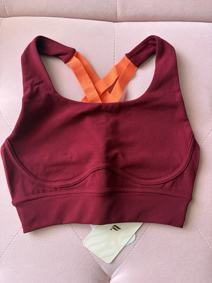 Fabletics Freya SculptKnit® Sport-BH weinrot orange S neu mit Etikett (59,95 $ Einzelhandel) - Bild 1 von 3