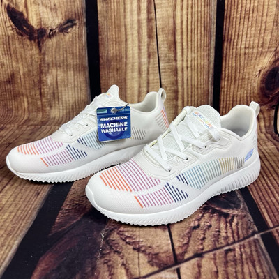 NEW Skechers BOBS Sport Squad Vintage Sole Sneaker White Rainbow US Women's 10