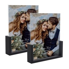 8x10 Picture Frame Set of 2 Black Rustic Wooden Photo Frames 8 by 10 Inch wit...