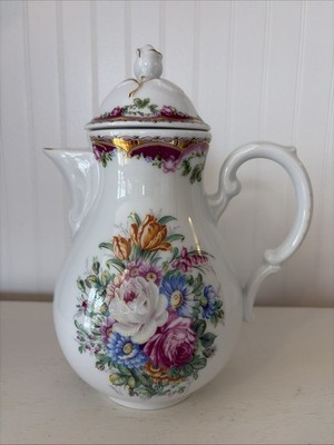 Vintage M.A.B.A. Porcelain Artisan T. Limoges Coffee Pot - Dresden Floral 9.5''