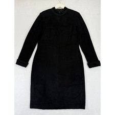 ST JOHN COLLECTION BY MARIE GRAY Black Textured Sheath Dress With Fur Trim Sz 8