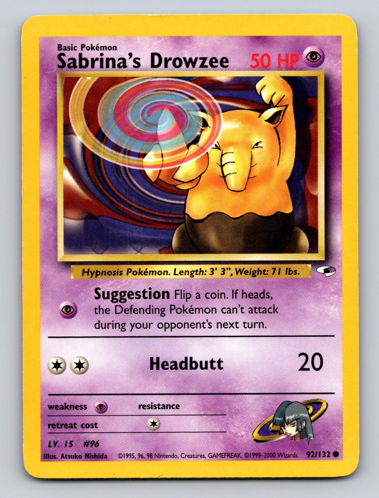 Sabrina's Drowzee 92/132 Common Gym Heroes Pokemon Unlimited MP