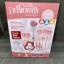 DR BROWN- Natural Flow Pink Set/ Baby Bottles/ Bottle brush/ Travel caps/ NEW 