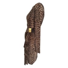 Michael Kors Leopard Print Logo Plate Faux Wrap Dress