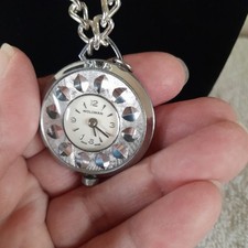 Vintage Ladies Pendant Watch Silver-Tone Swiss Made Mechanical Works Ornate