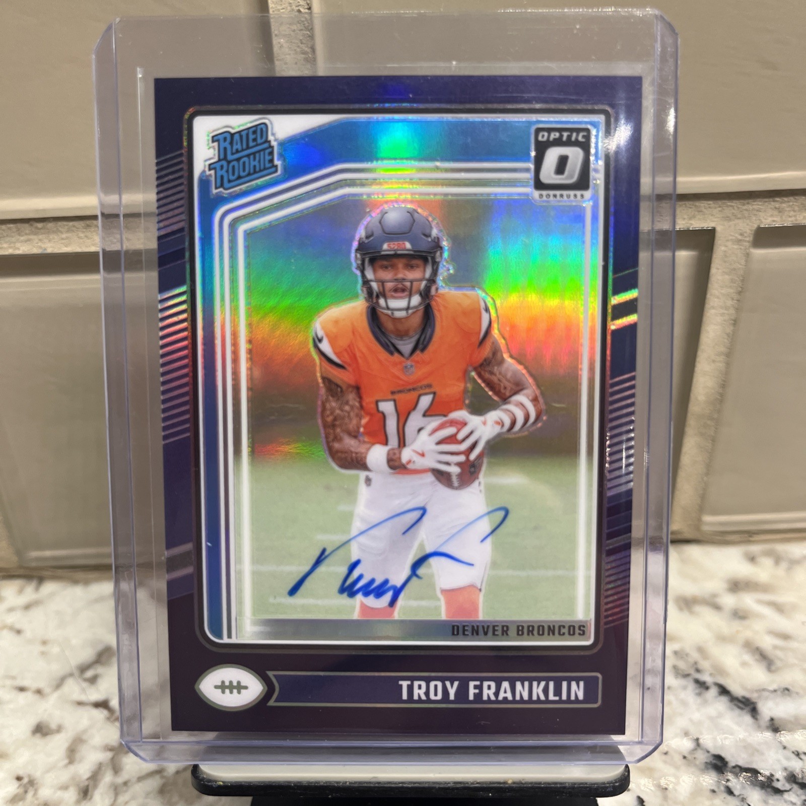 2024 Troy Franklin Panini Optic Rated Rookie Purple Holo /35 Rookie Auto Broncos