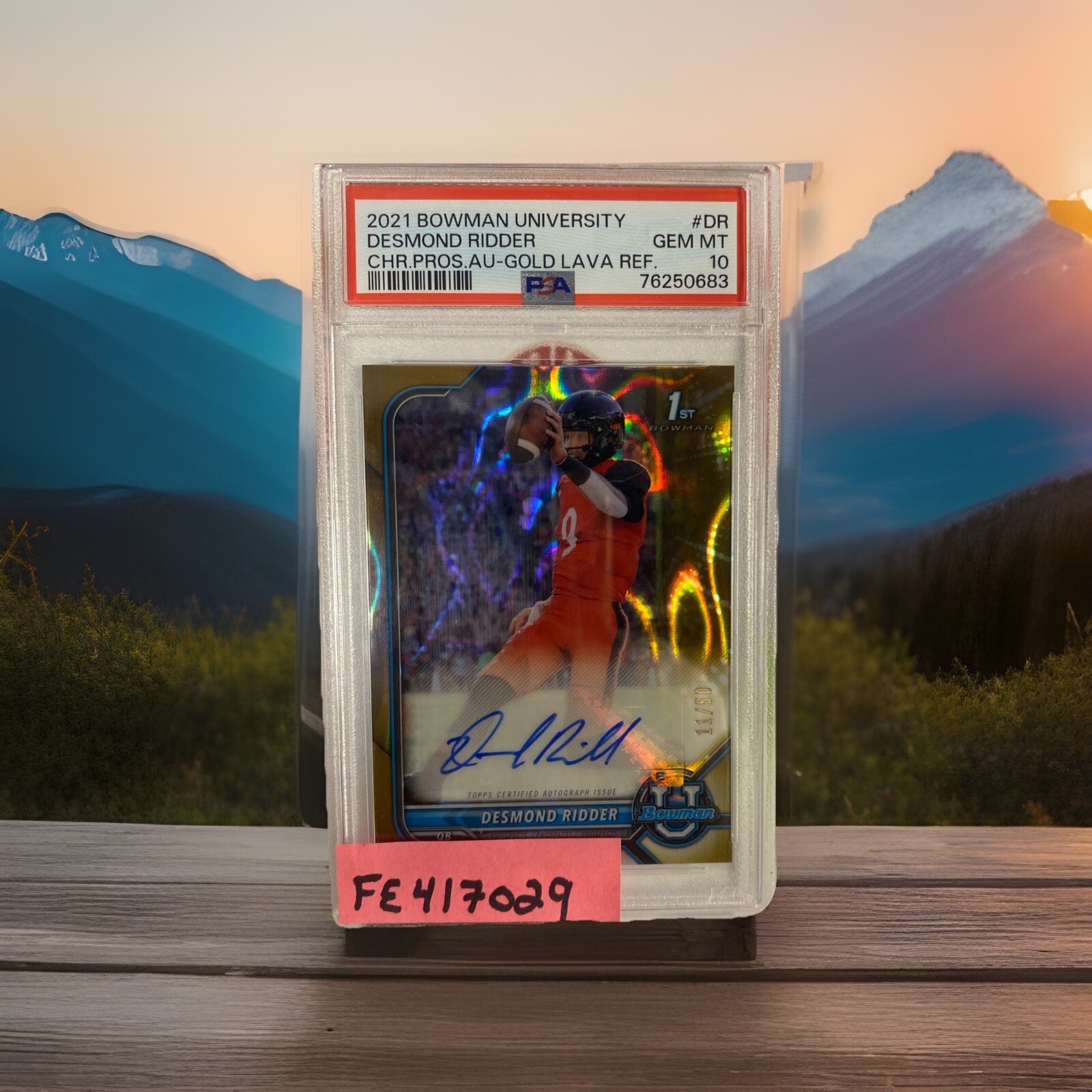 Desmond Ridder PSA 10 2021 Bowman Univ Chrome Prosp Auto Gold Lava Refractor /50