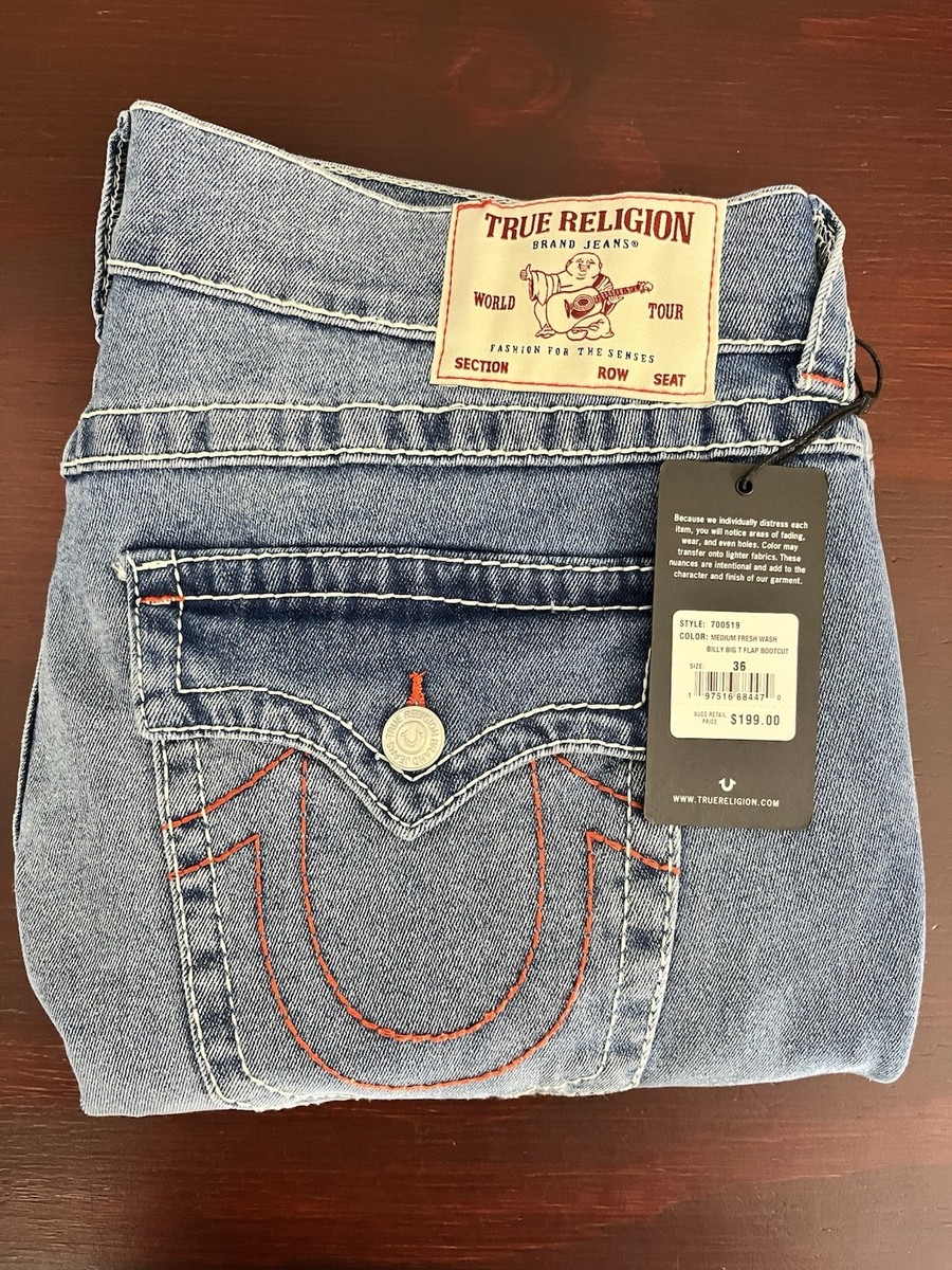 TRUE RELIGION Billy Big T Flap Relaxed Bootcut Jeans 700519 36x33