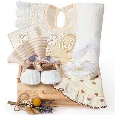 Golray Wooden Baby Gift Basket Newborn Girls Baby Shower Gifts Cloth Set with Bo