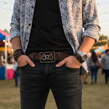 Men Women Fashion Belt Buckle Silver Black Metal 4X4 Four By Four Offroad Biker