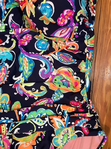 New Anne Cole Sz S Navy Blue Island Flowers One Piece Swimsuit - Picture 4 of 8