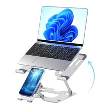 Ergonomic 2 in 1 Laptop Phone Stand Desk Adjustable Riser Sturdy White