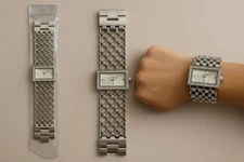 Silver crystal link watch – elegant, wide bracelet, stylish shine