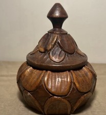 Hand Carved Wood Jar With Lid
