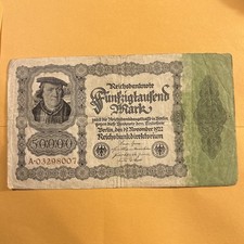1922 GERMANY 50000 Mark Banknote. Germany Note Paper Money Bill Post WWI