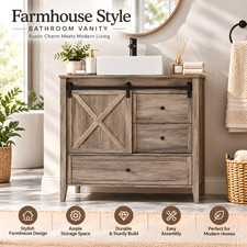 36" Bathroom Vanity w/ Sink Floor Stand Storage Cabinet Set Sliding Barn Door