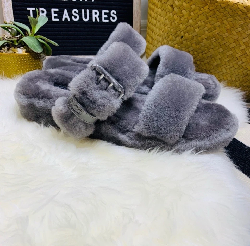 UGG Fuzz Yeah Slide Double Strap Sandal  Size 10 Charcoal  - Image 3 of 4